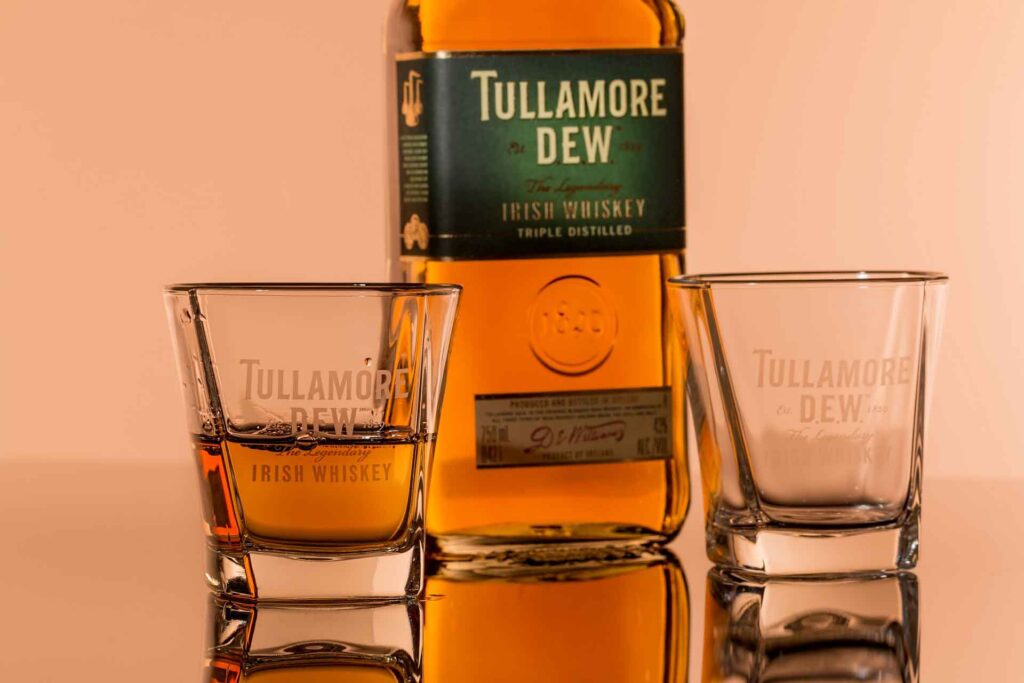 A Tullamore Dew Bottle and Shot Glasses