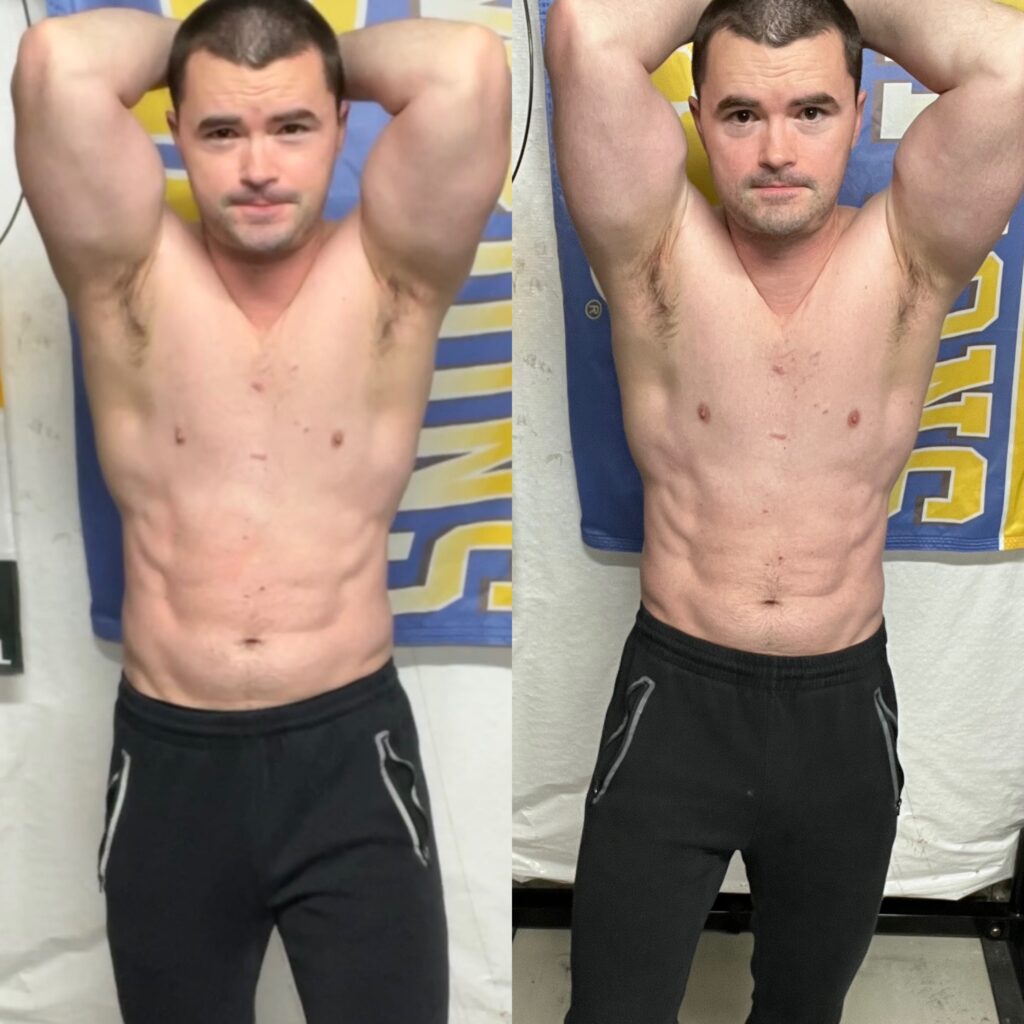 Front flexed comparison from the beginning of a mini cut, and the end.